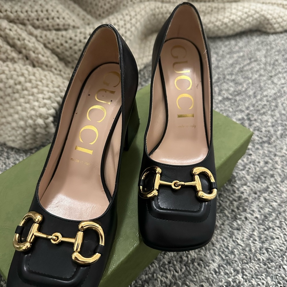 Gucci Horsebit Black Leather Women's Heels